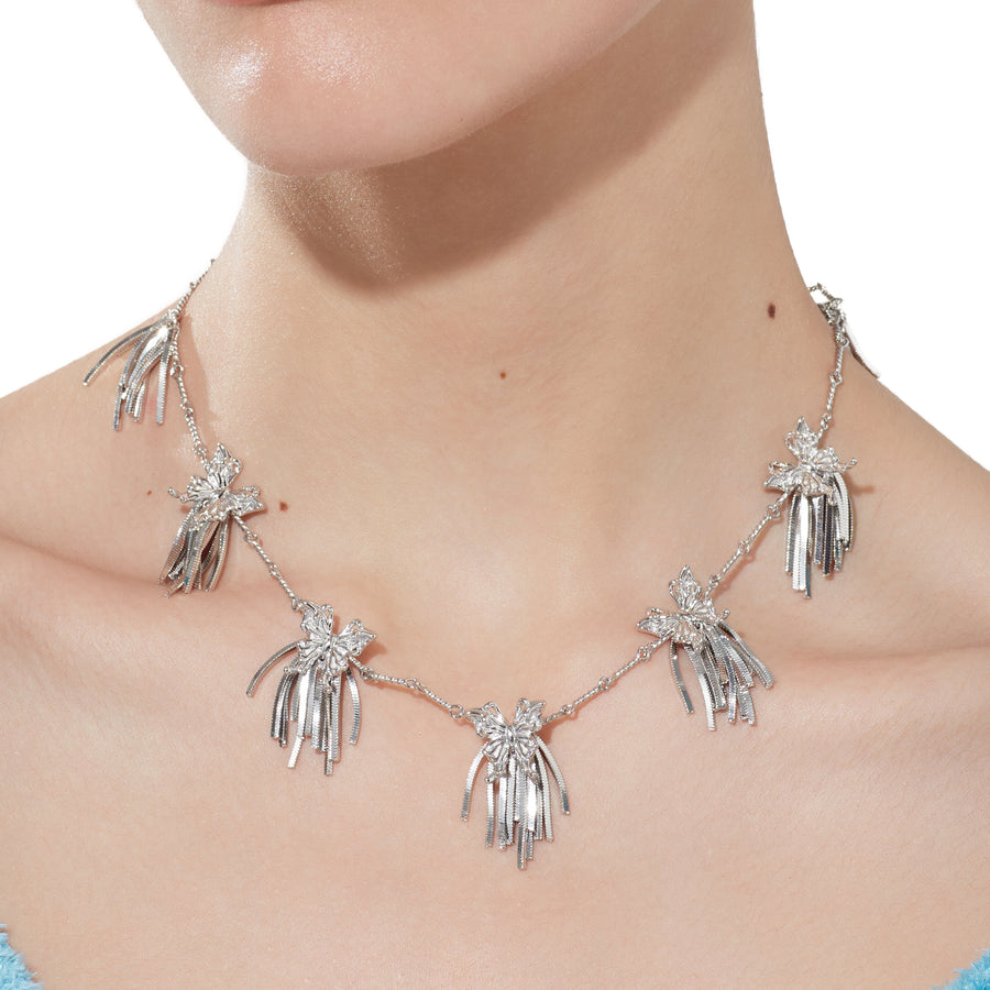 Ripple / Butterfly Cluster Short Tassel Necklace