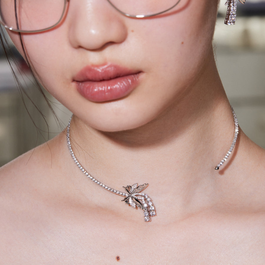 Ripple / Butterfly Zircon Tassel Chocker