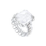 YVMIN Paradise Crystal Bear Lace Pearl Ring featuring a detailed bear and lace design with pearl accents on sterling silver