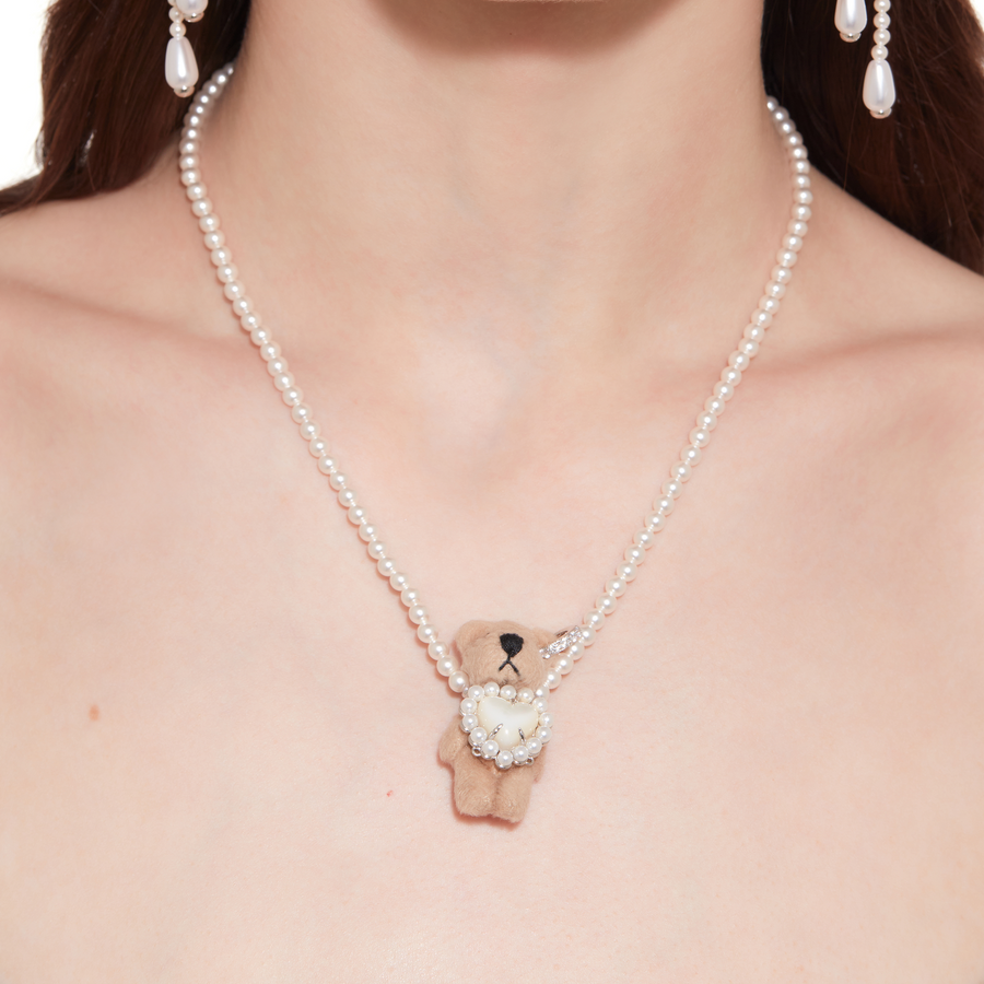 Paradise / Heart Shell Pearl Tassel Bear  Necklace
