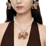 Paradise / Pave Bowknot  Puppy Pearl Necklace