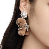 Paradise / Pave Bowknot Plush Puppy Earring