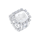 YVMIN Paradise Wide Strawberry Crystal Bear Ring featuring a large crystal-studded bear design on a silver band