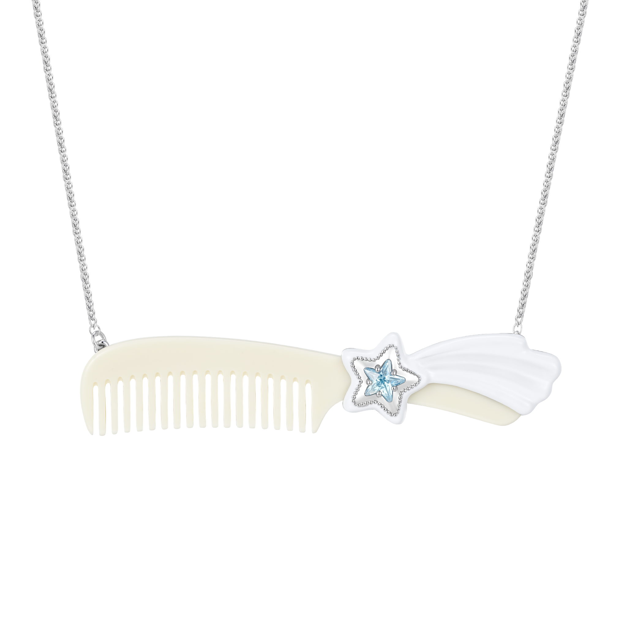 YVMIN X Ashley Williams Meteor Comb Necklace with celestial-inspired comb pendant close-up