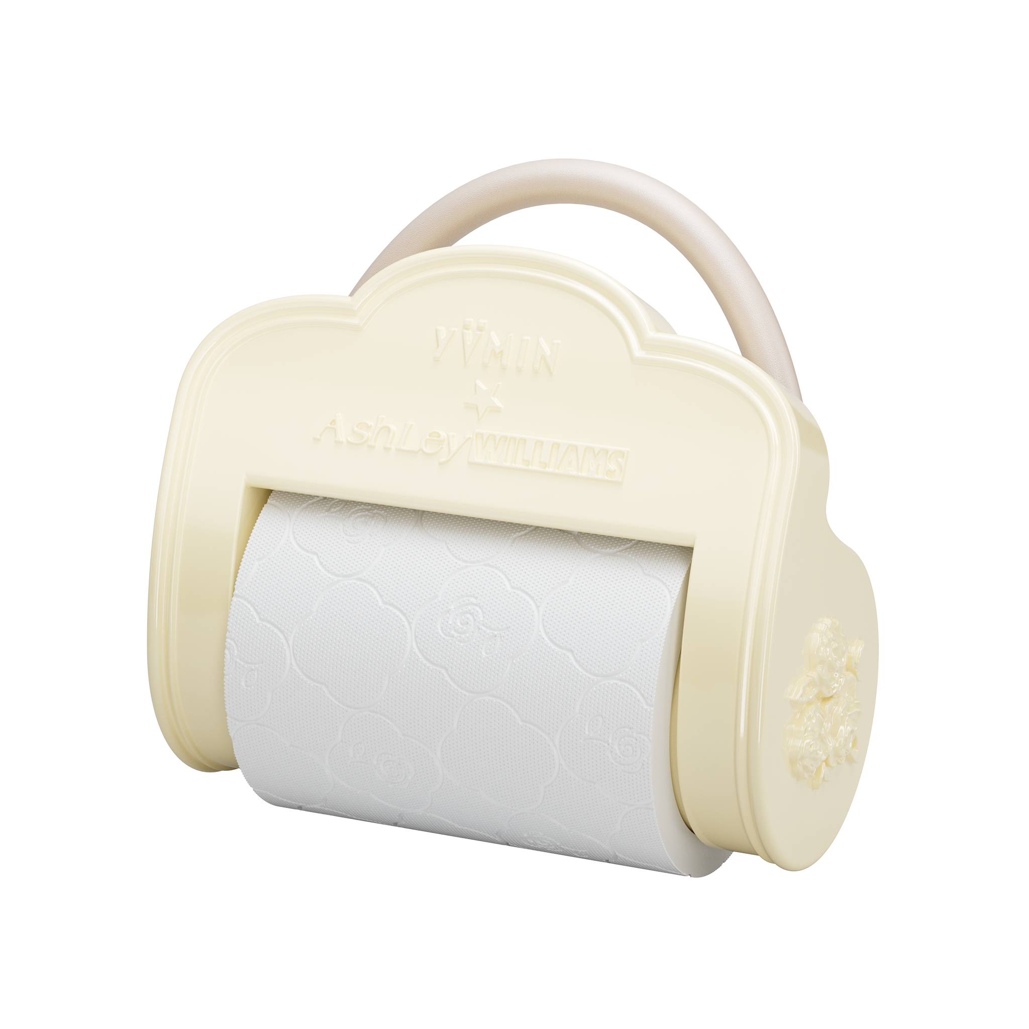 YVMIN X Ashley Williams Scroll Paper handbag with sculptural rolled design and chain handle