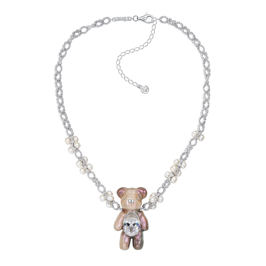 Paradise / Large Multi-Colored Pearlescent Bear Chain Necklace