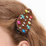 Paradise / Floral Pavé Leather Hair Clip