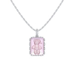 YVMIN Paradise Crystal Bear Square Pendant Necklace with sparkling crystal bear charm on a sleek silver chain.