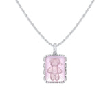 YVMIN Paradise Crystal Bear Square Pendant Necklace with sparkling crystal bear charm on a sleek silver chain.