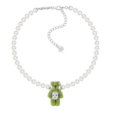 Paradise / Grass Fabric Bear Pearl Necklace