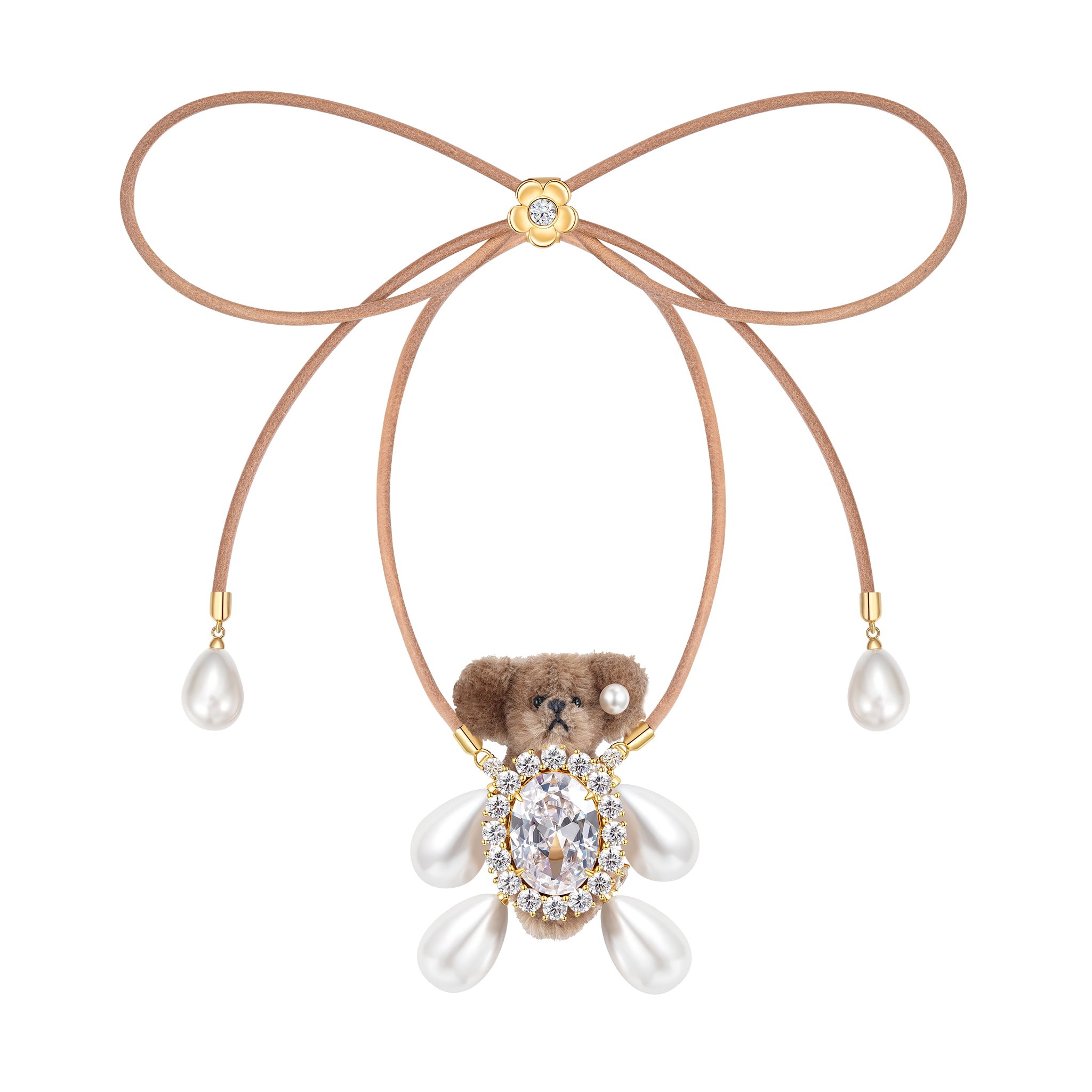 Paradise / Pearl Limbs Bear Leather Chain Necklace