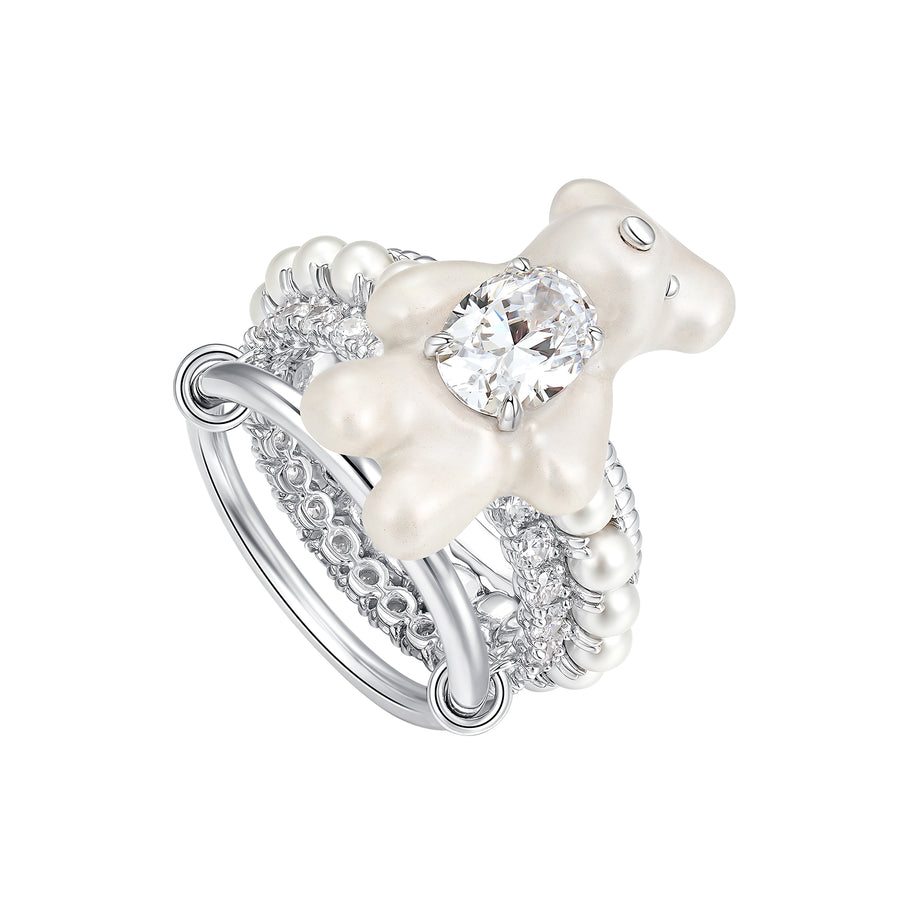 Paradise / Mini Pearlescent Bear Layers Ring