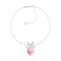 YVMIN Paradise Strawberry Crystal Chain Necklace featuring vibrant red and clear crystal beads on a silver-tone chain.
