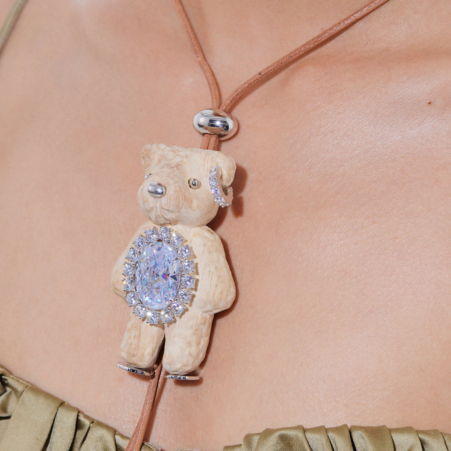 Paradise / Wooden Bear Gemstone Leather Chain