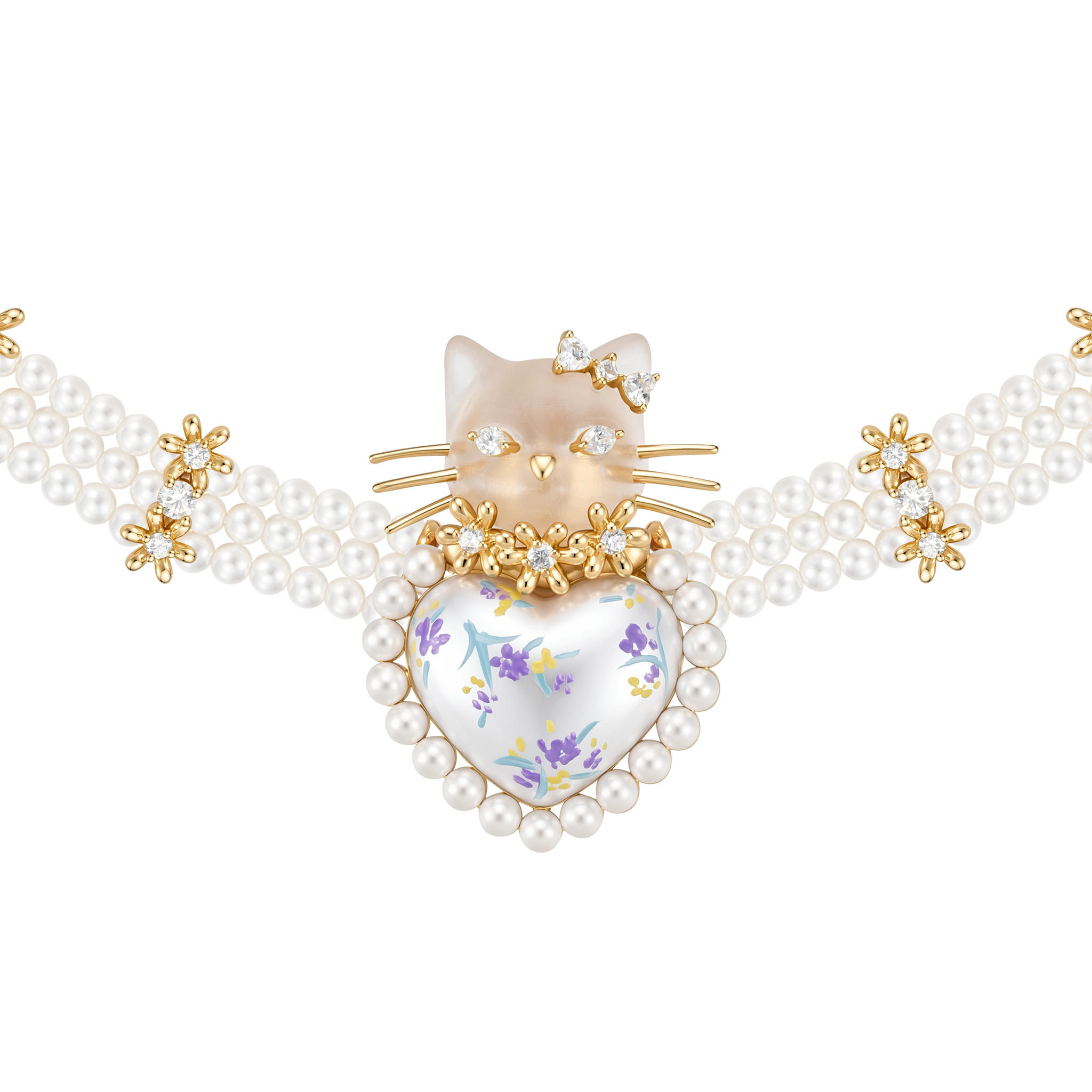 Paradise / Cat Heart Pearl Flower Necklace