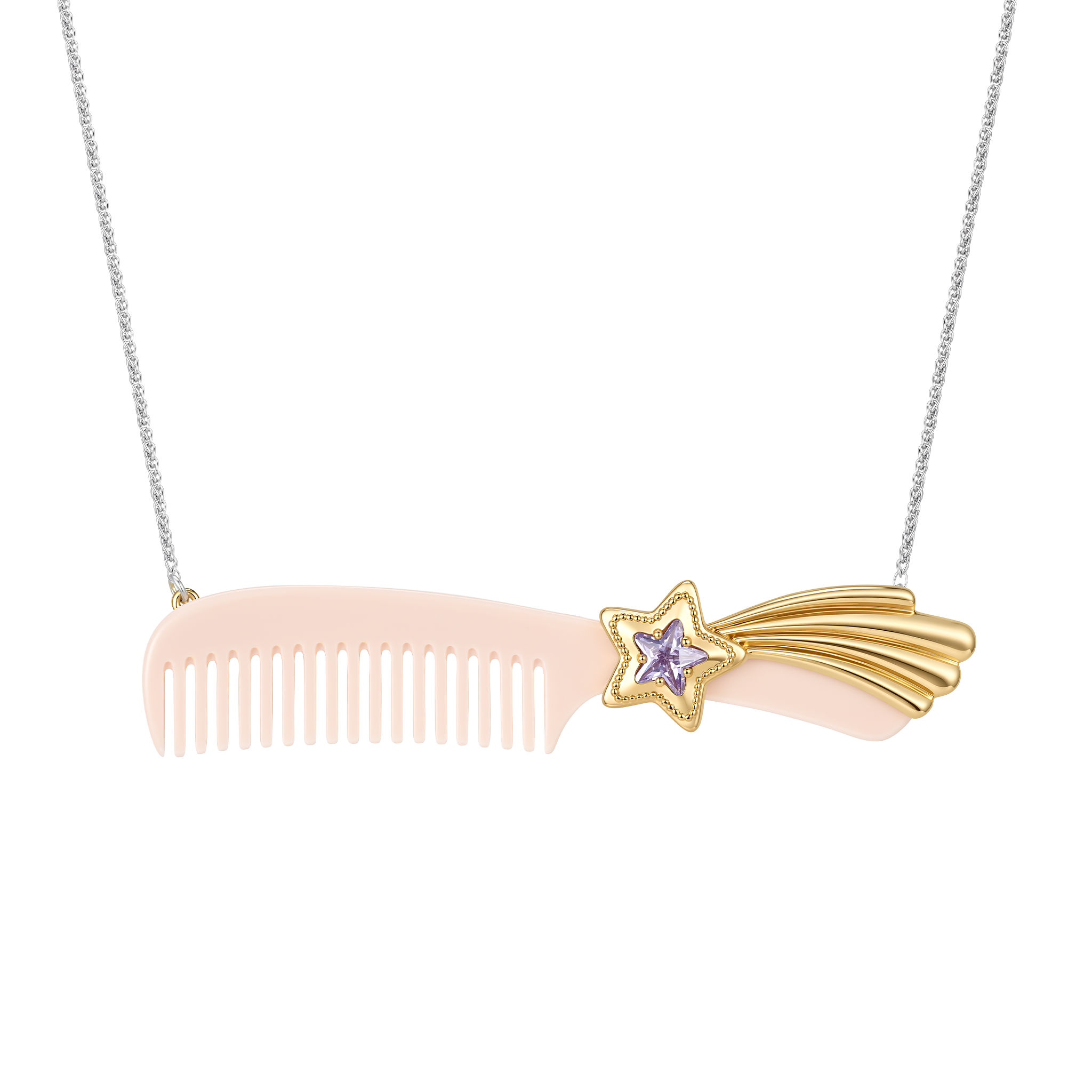 YVMIN X Ashley Williams Meteor Comb necklace with celestial-inspired metal pendant and fine chain