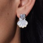 YVMIN island and heart-shaped carved shell stud earrings with colorful gem accents on silver posts