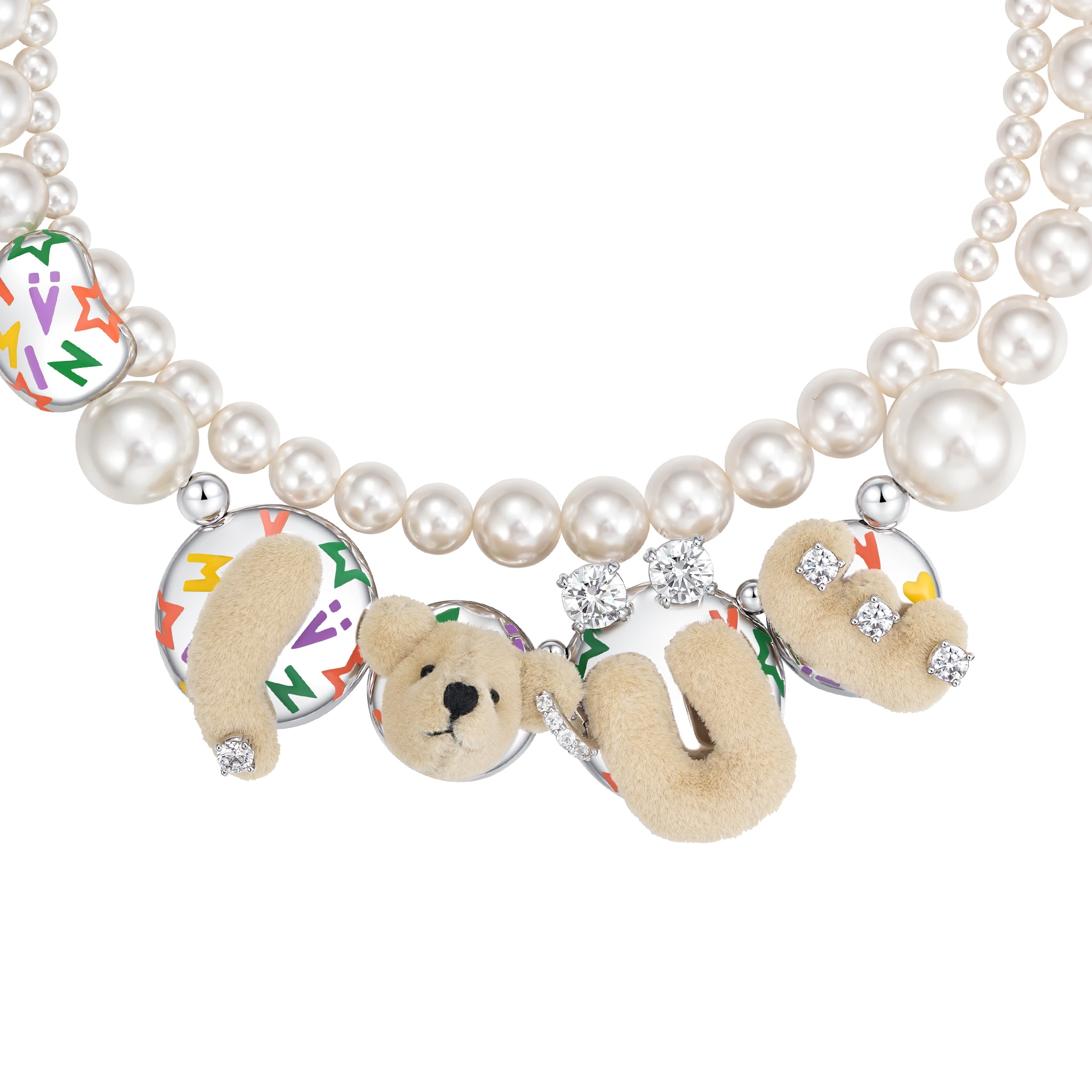 Paradise / LOVE Bear Pearl Double Layer Necklace