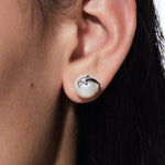 YVMIN Island and dolphin relief pearl stud earrings featuring ocean-inspired design and white pearls on silver-tone metal.