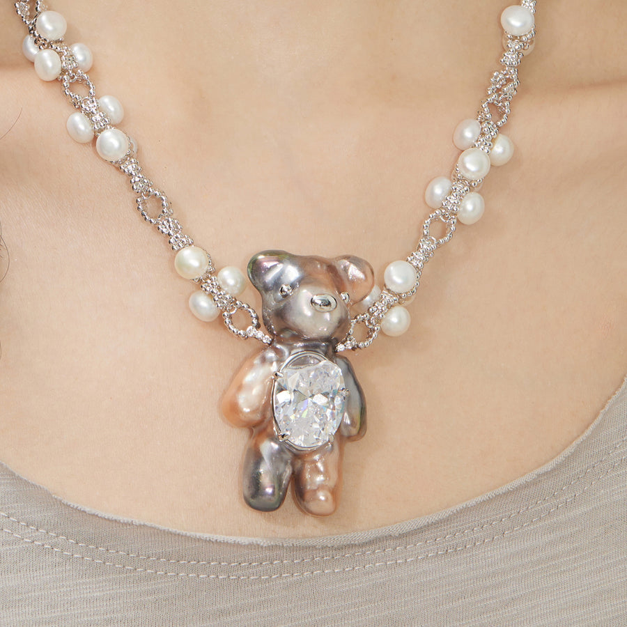 Paradise / Large Multi-Colored Pearlescent Bear Chain Necklace