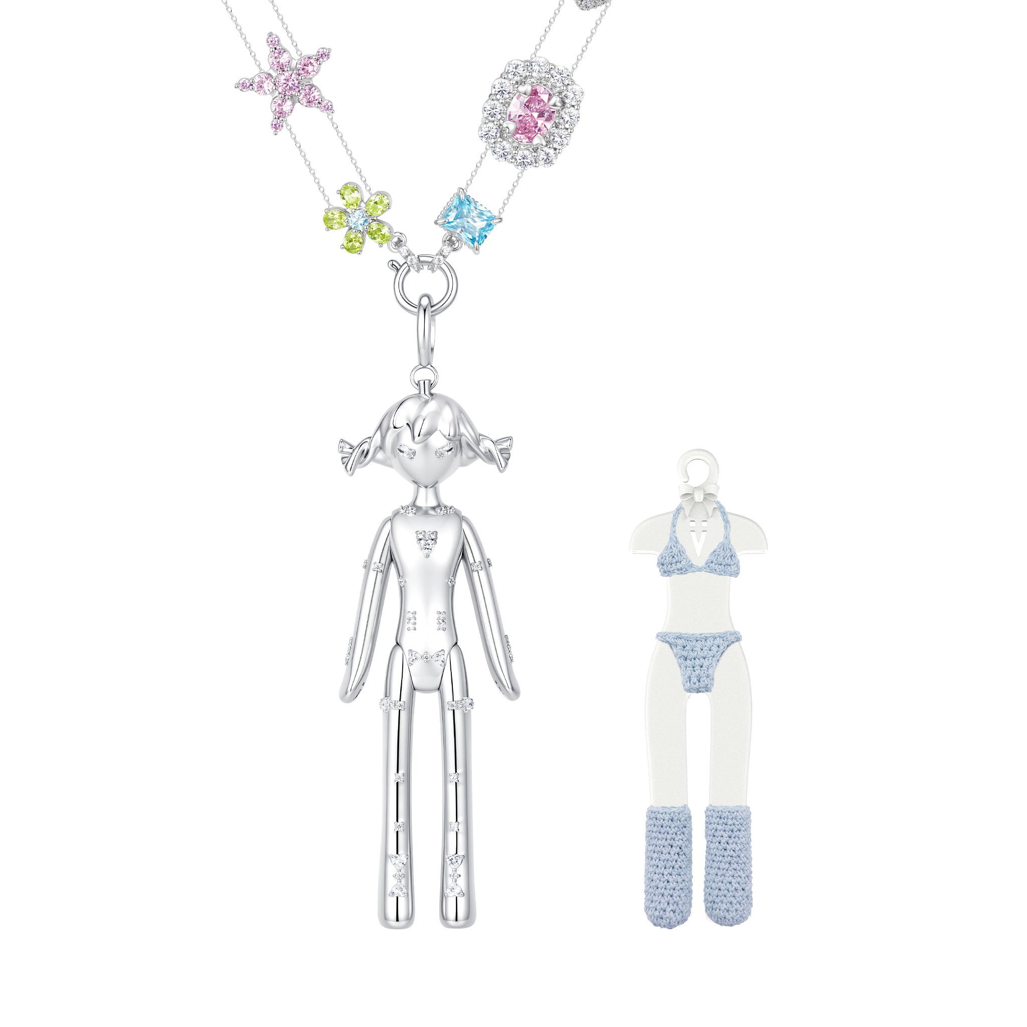 YVMIN Paradise Medium Girl Gemstone Long Necklace featuring colorful gemstone beads and a delicate chain.