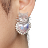 Paradise / Cat Heart Pearl Flower Earrings
