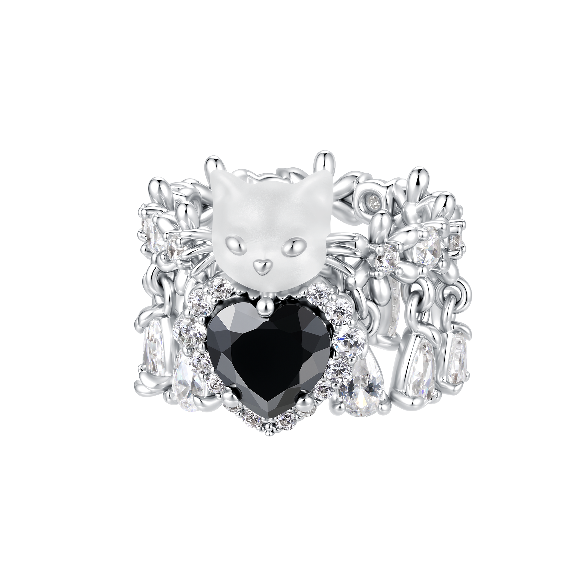 Paradise / Mini Cat Head Heart Gem Daisy Ring