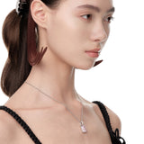 YVMIN Paradise Crystal Bear square pendant necklace with sparkling crystal details and silver chain on a white background.