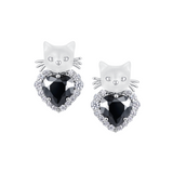 Paradise / Mini Cat Head Heart Gem Stud Earrings
