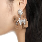 Paradise / Pave Bowknot Plush Puppy Earring