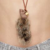 Paradise / Wooden Squirrel Plush Tail Pearl Necklace