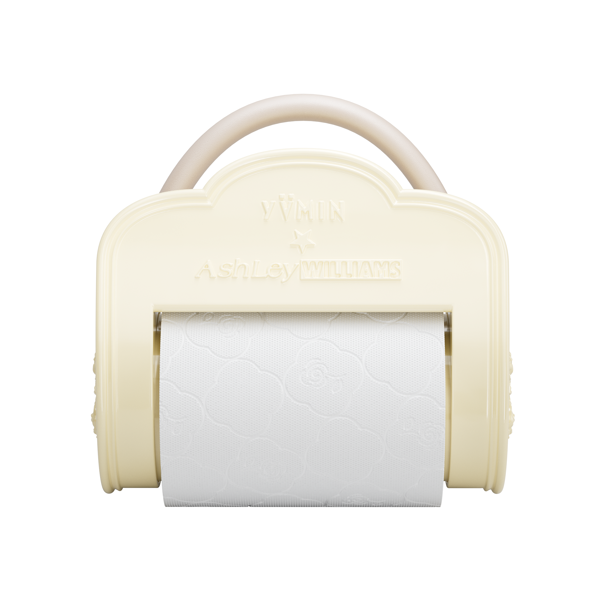 YVMIN X Ashley Williams Scroll Paper Handbag in white with rolled paper-inspired design