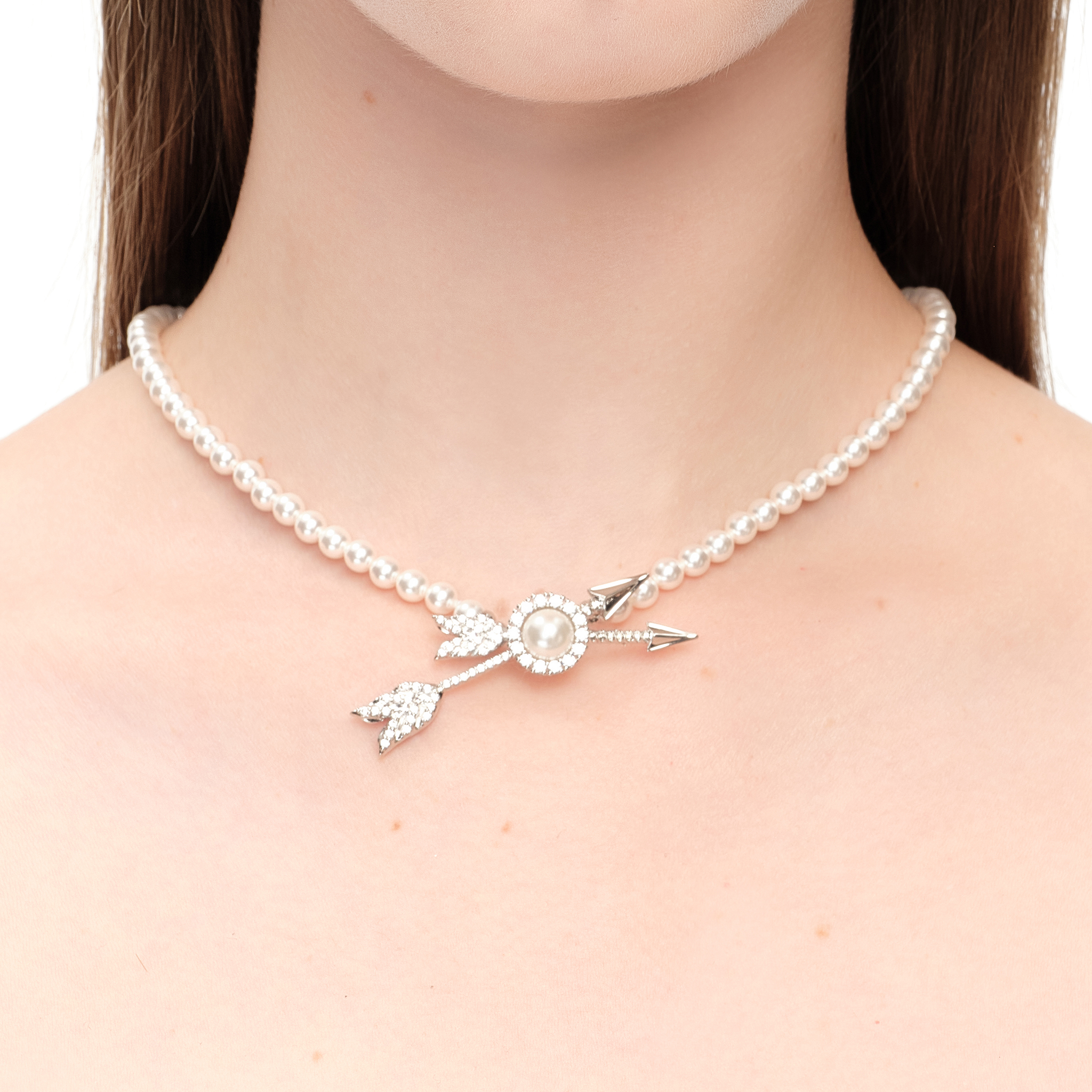 YVMIN X SHUSHUTONG / Double Arrow Pave Pearl Necklace YVMIN X SHUSHUTONG / Double Arrow Pave Pearl Necklace