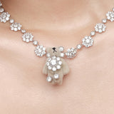 Paradise / Gemstone Flower Plush Bear Pearl Necklace