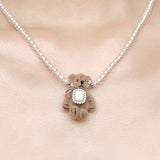 Paradise / Square Stone Plush Bear Pearl Necklace