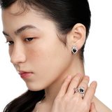 Paradise / Mini Cat Head Heart Gem Stud Earrings