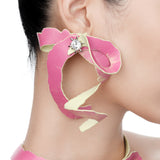 Paradise / Apple Peel Leather Bow Gemstone Earring