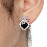 Paradise / Mini Cat Head Heart Gem Stud Earrings