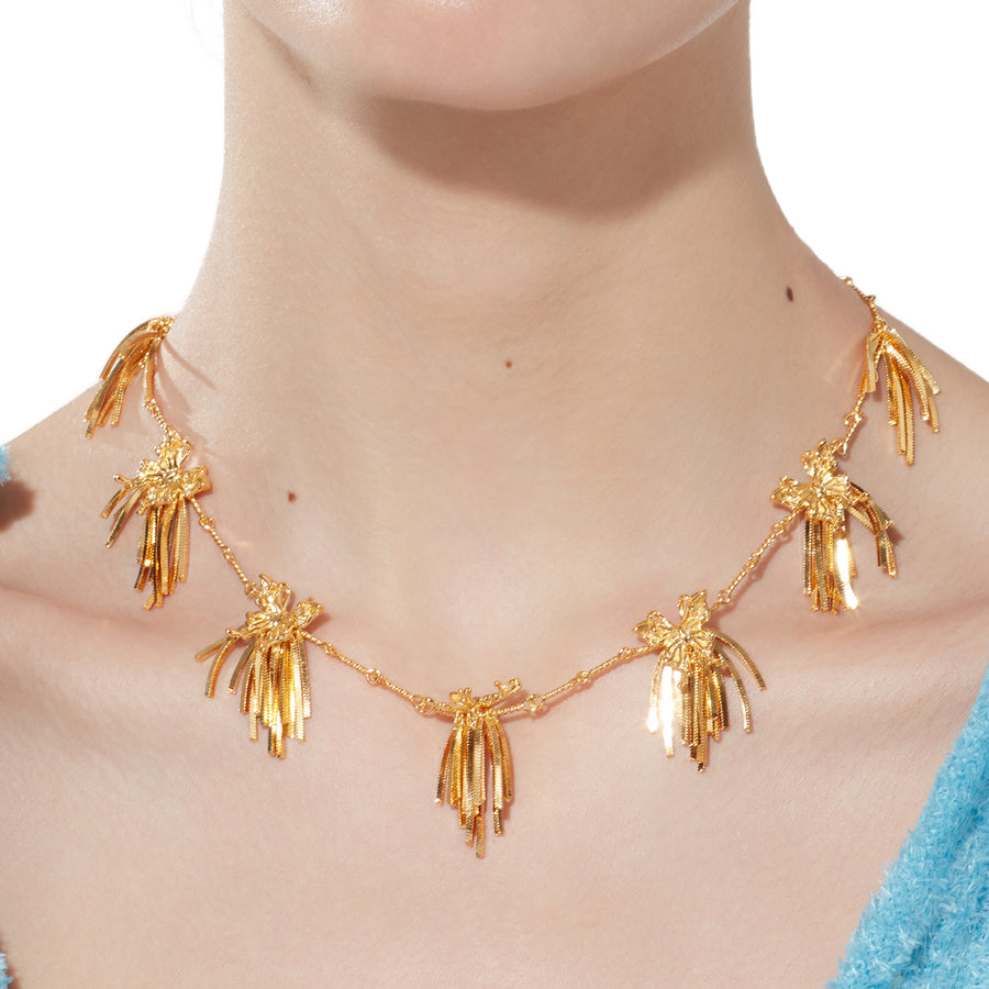 Ripple / Butterfly Cluster Short Tassel Necklace