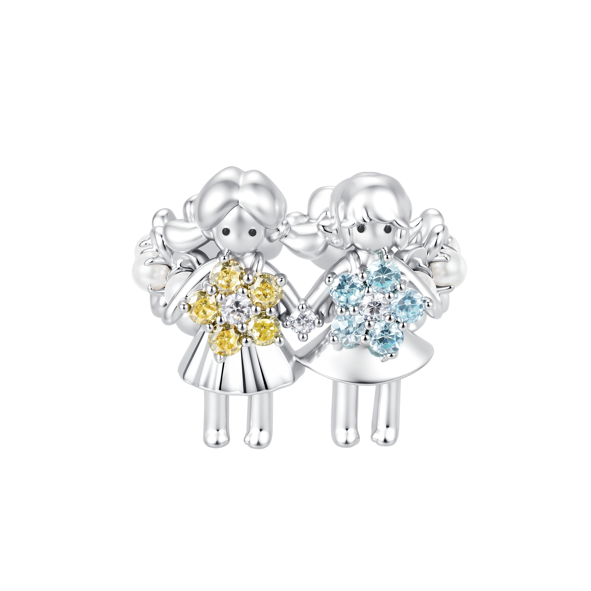 YVMIN Paradise Mini Twin Girl Ring featuring a delicate silver band with twin girl charm, perfect for stacking or everyday wear.
