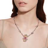 Paradise / Flower Covered Flocked Bear  Necklace