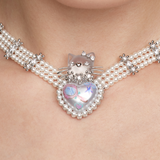 Paradise / Cat Heart Pearl Flower Necklace