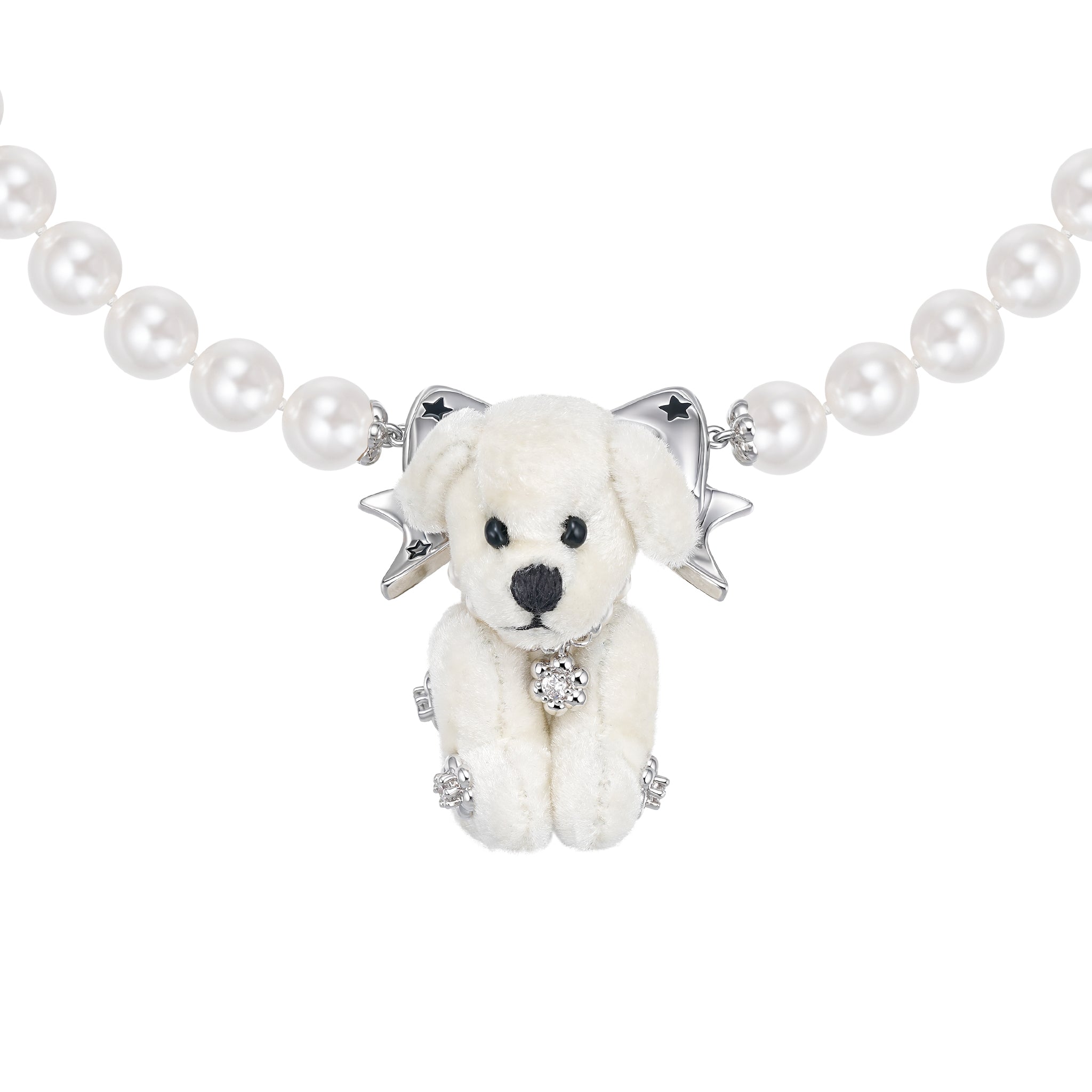 Paradise / Star Polka Dot Plush Puppy Pearl Necklace