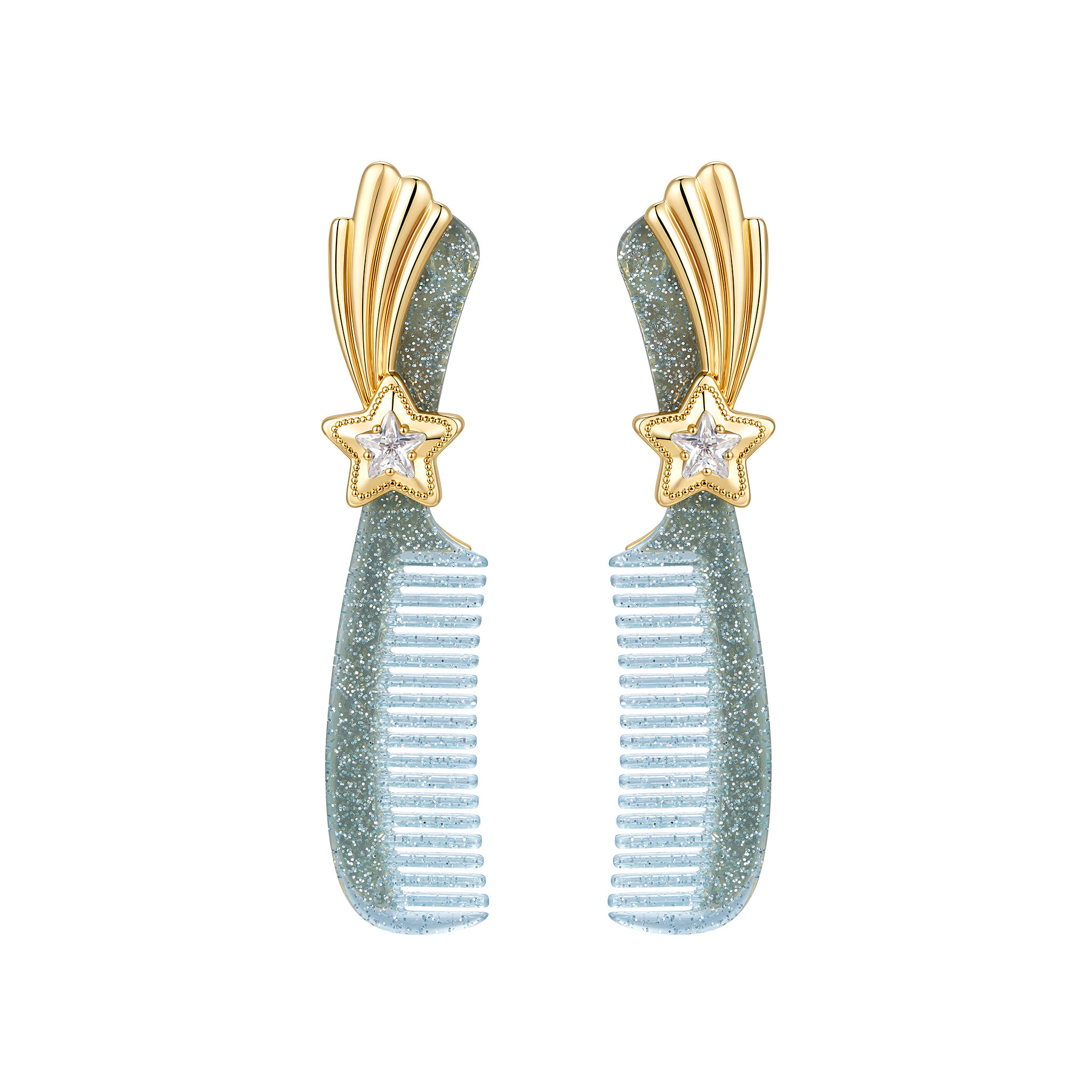 YVMIN X Ashley Williams Meteor Comb stud earrings with silver-toned starburst and dangling chain details
