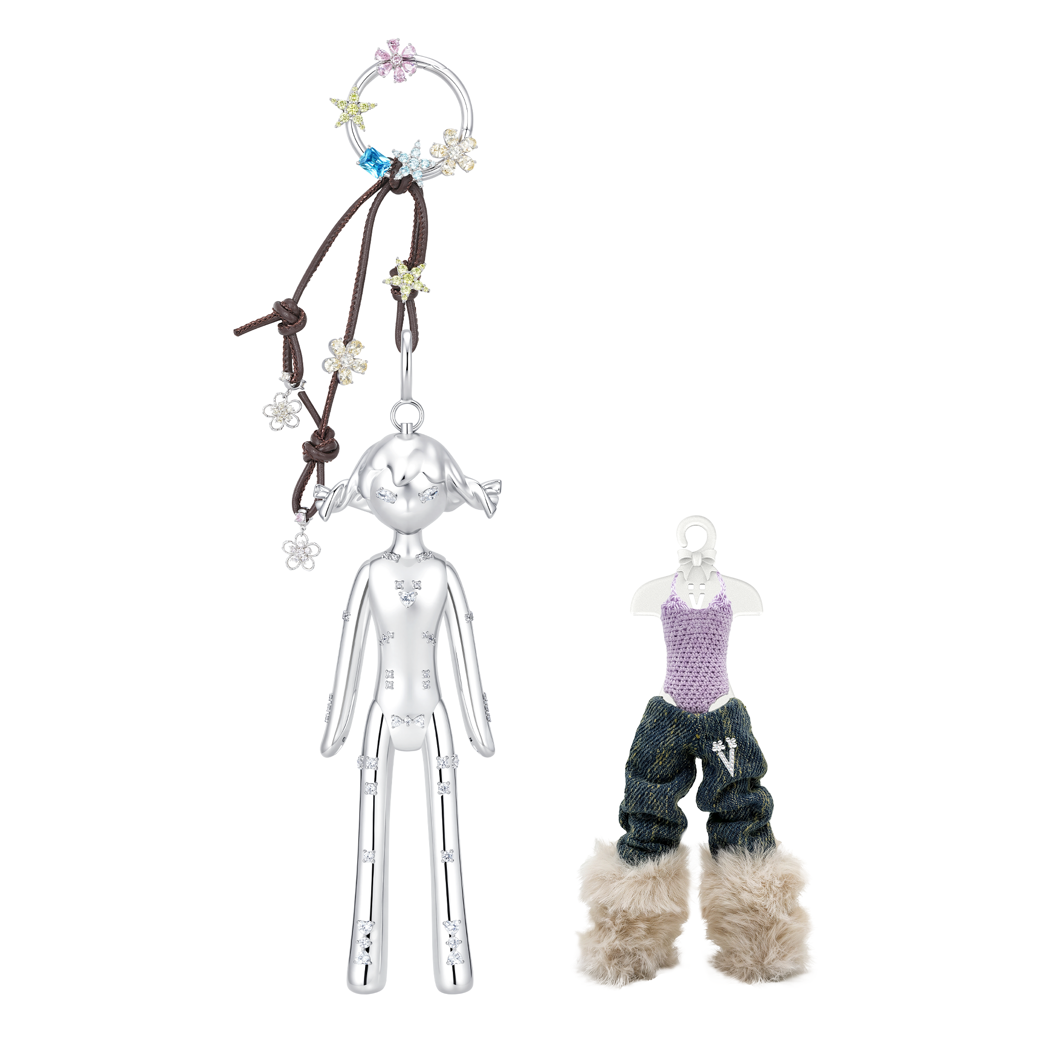 Large girl gemstone charm from YVMIN's Paradise collection, featuring colorful gemstone details and intricate design.