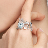 Paradise / Mini Cat Head Heart Gem Daisy Ring