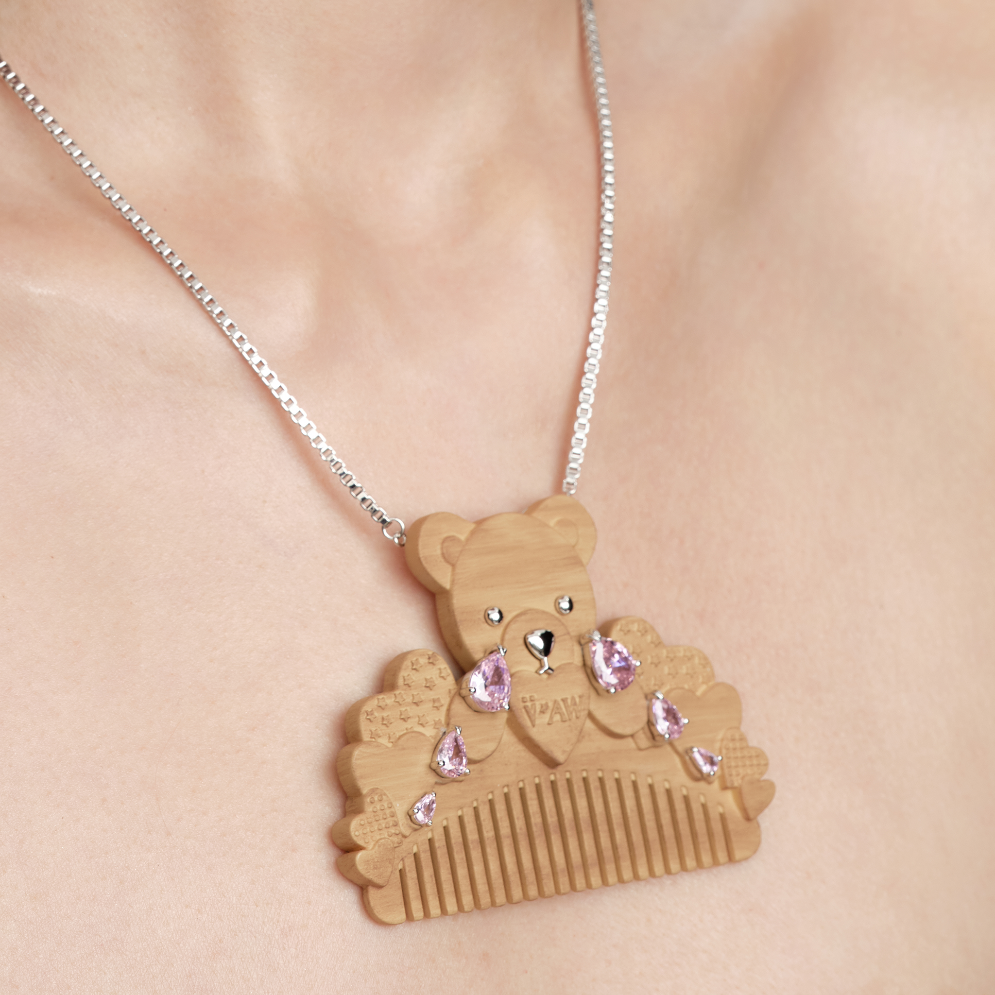 YVMIN X Ashley Williams Crying Bear Comb Necklace with sculpted bear pendant and comb details