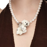 Paradise / Star Polka Dot Plush Puppy Pearl Necklace