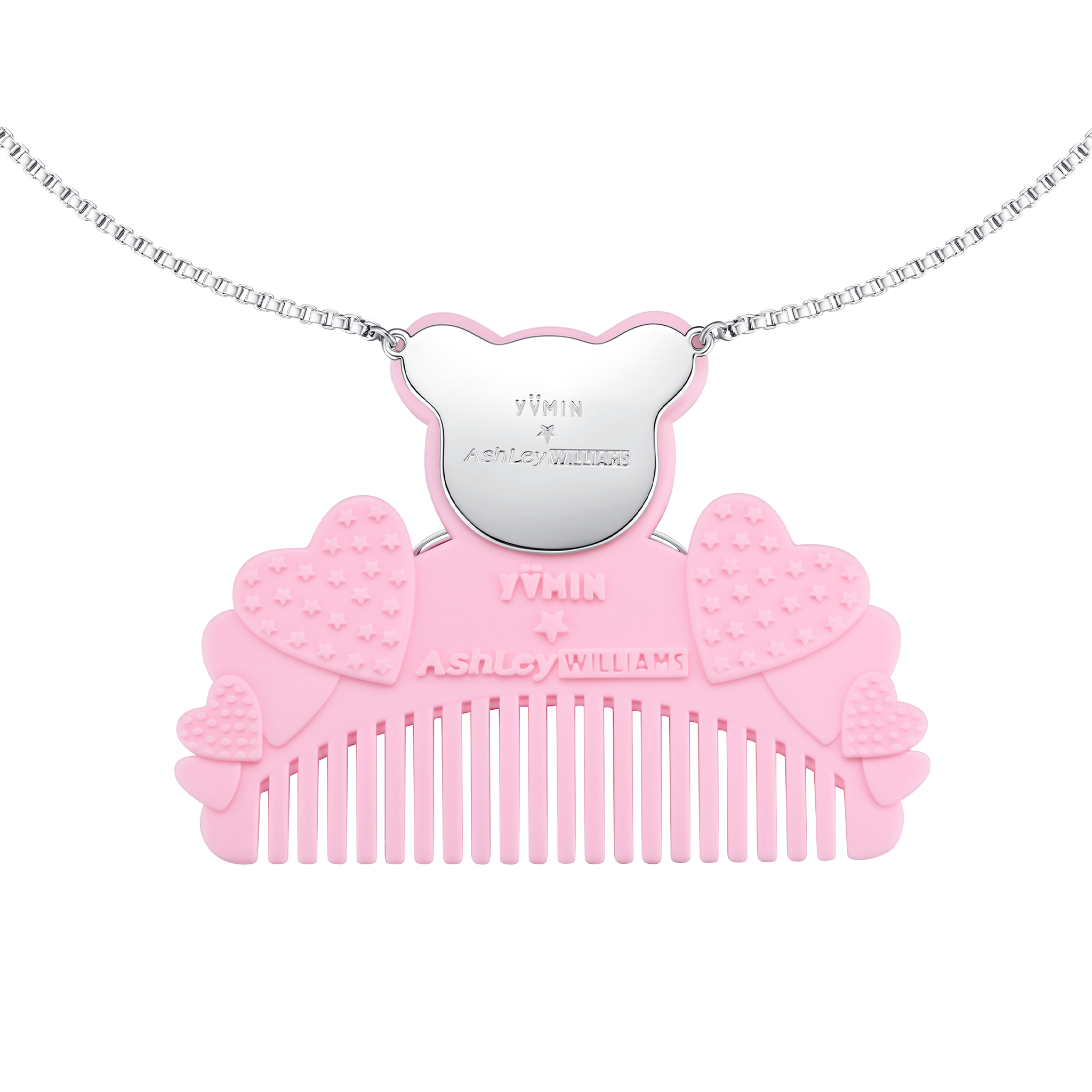 YVMIN X Ashley Williams Crying Bear comb necklace with sculptural bear pendant detail