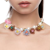 YVMIN X SHUSHUTONG / Rubber Band Flower Pearl Necklace